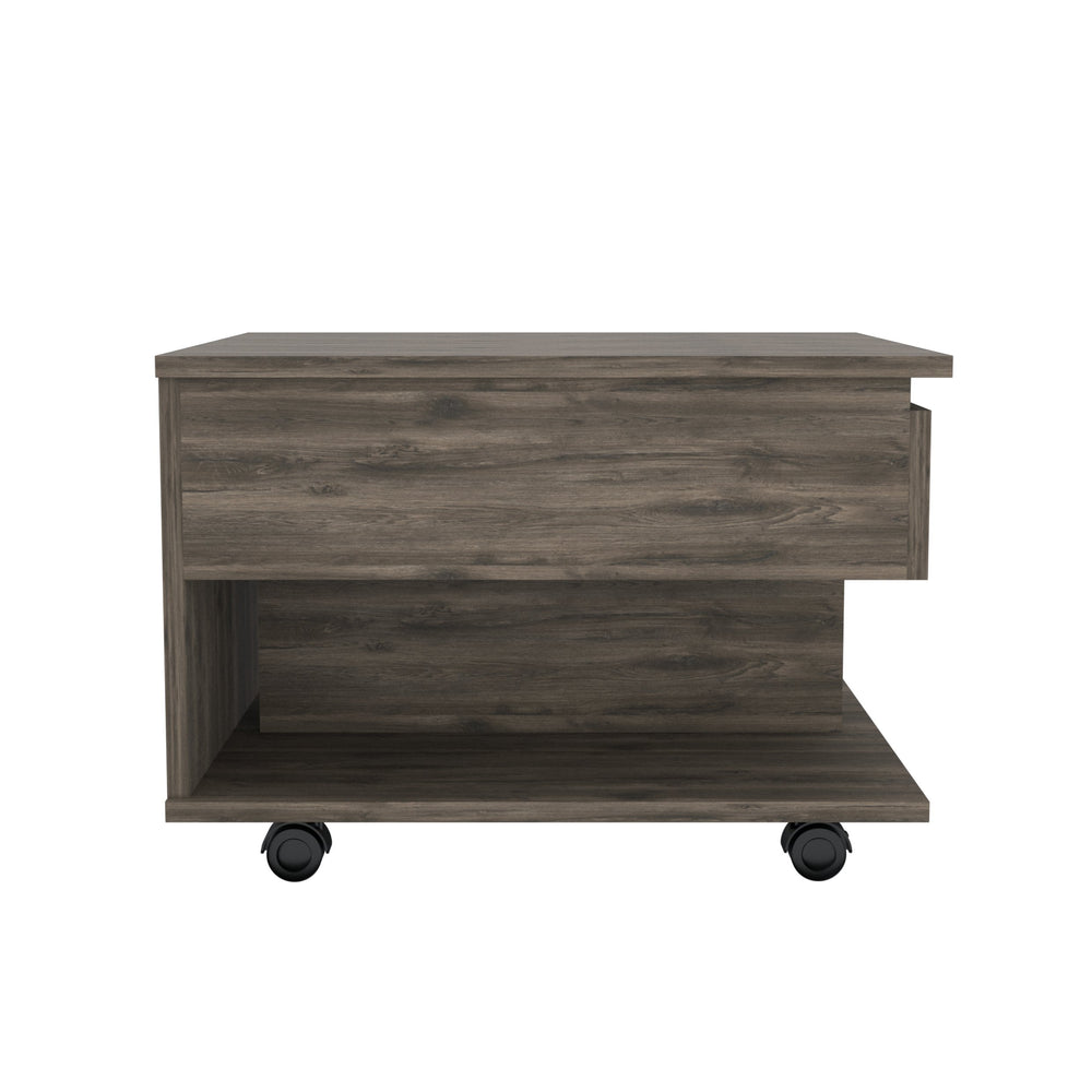 English Elm Dark Lift-Top Coffee Table with Drawer & Shelf, Dark Brown Finish, Compact Work & Dining Surface B06280373