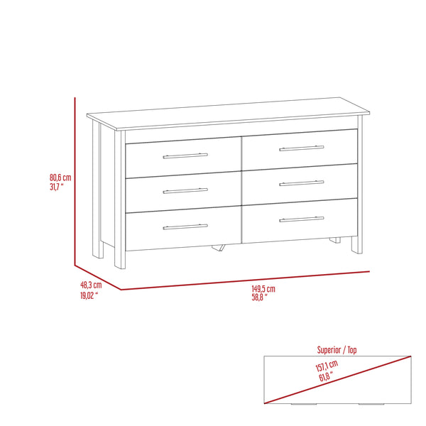 English Elm 6-Drawer Rectangle Dresser Wengue with Sleek Black Pulls, Ample Storage, Modern Rectangular Design B062S00075