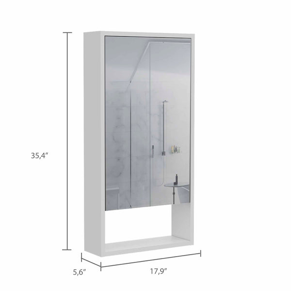 English Elm Burlington Modern Rectangular Medicine Cabinet with Mirrored Door and Open Shelves for Baths White B06280283