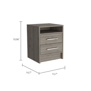 English Elm Rowley modern two-drawer nightstand with shelf, durable metal pulls and rails for stylish bedside storage Light Gray B06280356