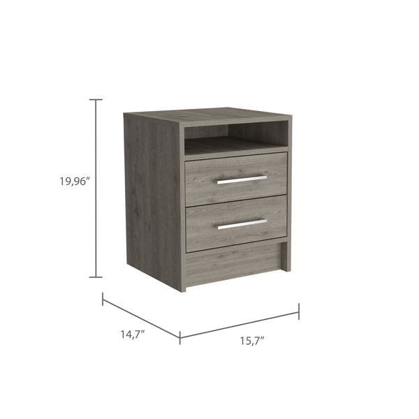 English Elm Rowley modern two-drawer nightstand with shelf, durable metal pulls and rails for stylish bedside storage Light Gray B06280356