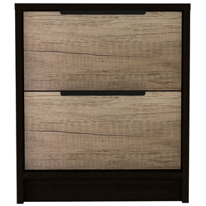 English Elm Wenge Two-Drawer Nightstand with Pine Accents, Modern Finish, Smooth Metal Hardware, Compact Storage B06280501