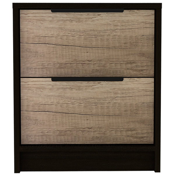 English Elm Wenge Two-Drawer Nightstand with Pine Accents, Modern Finish, Smooth Metal Hardware, Compact Storage B06280501