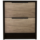 Modern Black Wengue & Pine Nightstand with 2 Drawers & Metal Hardware - 14.20 x 16.10 x 18.80