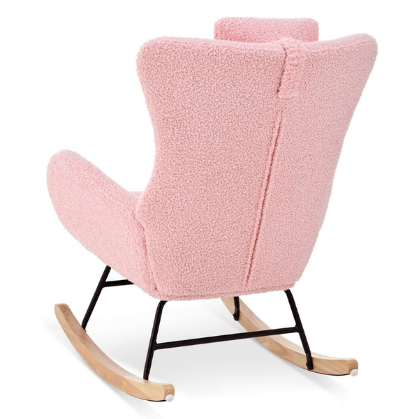 English Elm Rocking Glider Chair Teddy Upholstered High Back with Adjustable Headrest for Nursery W680127263