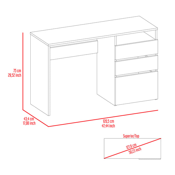 English Elm Wenge 3-Drawer 1-Shelf Computer Desk with Sleek Wengue Finish, Compact Storage, Stylish Display Surface B06280257