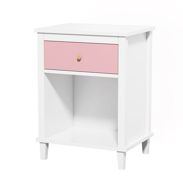 English Elm 26.77''H Modern Wooden Nightstand with Drawer and Open Shelf, Sturdy MDF Build, Tip-Restraint Included Pink 26 L x 19 W x 6.2 H W80859135