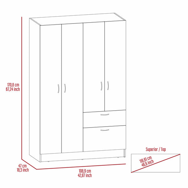 English Elm 1-Drawer Rectangular Armoire Wengue and White Finish with 8 Shelves, 5 Doors & Spacious Storage Organizer B062S00054