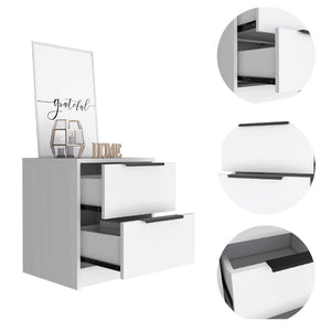 English Elm Cannon Compact 2-Drawer Nightstand in White with Sleek Bar Handles, Space-Saving Modern Storage for Bedroom B06280499