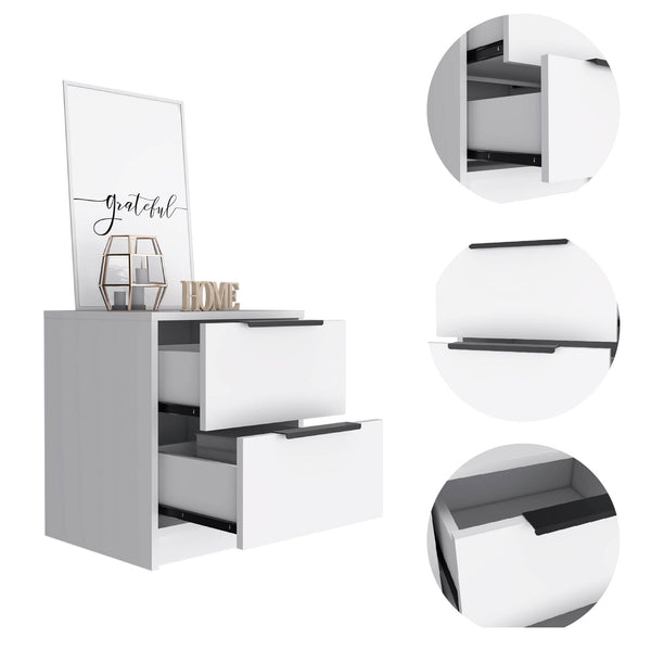English Elm Cannon Compact 2-Drawer Nightstand in White with Sleek Bar Handles, Space-Saving Modern Storage for Bedroom B06280499