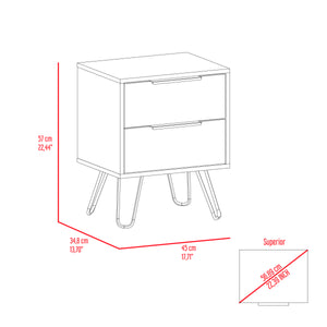 English Elm Wenge Modern 2-Drawer Nightstand with Steel Legs — Sleek Minimalist Storage for Contemporary Homes B06280316