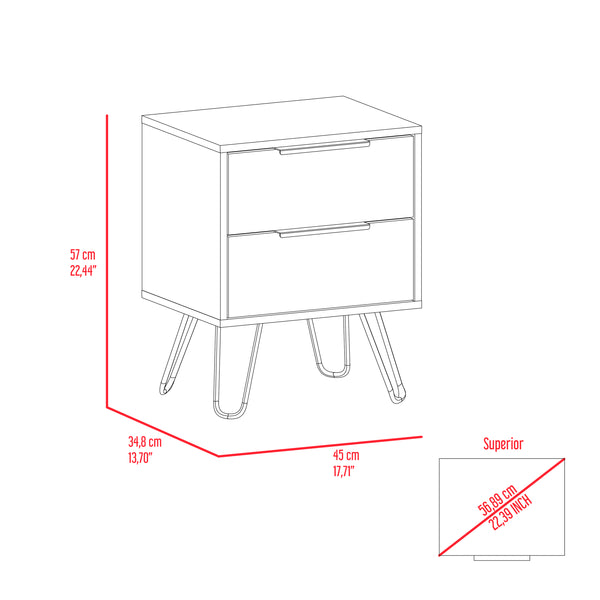 English Elm Wenge Modern 2-Drawer Nightstand with Steel Legs — Sleek Minimalist Storage for Contemporary Homes B06280316