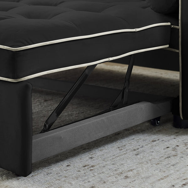 English Elm Modern Velvet Pull-Out Sofa Bed 2-Seater with Adjustable 3-Position Backrest, Lumbar Pillows & Pockets Black W119368698