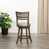 English Elm 24" Counter Height Slat Back Swivel Stool, Weathered Gray Finish, French Gray Leather Seat