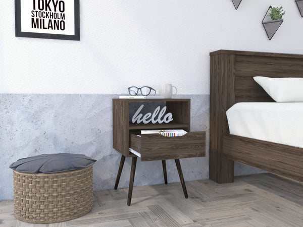 English Elm Haverson Dark Walnut Nightstand With Drawer & Open Shelf - Elegant Storage For Modern Bedrooms B06279997