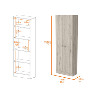English Elm Buxton Tall Rectangle 2-Door Storage Cabinet in Light Grey with 5 Adjustable Shelves, Slim Design B06280487