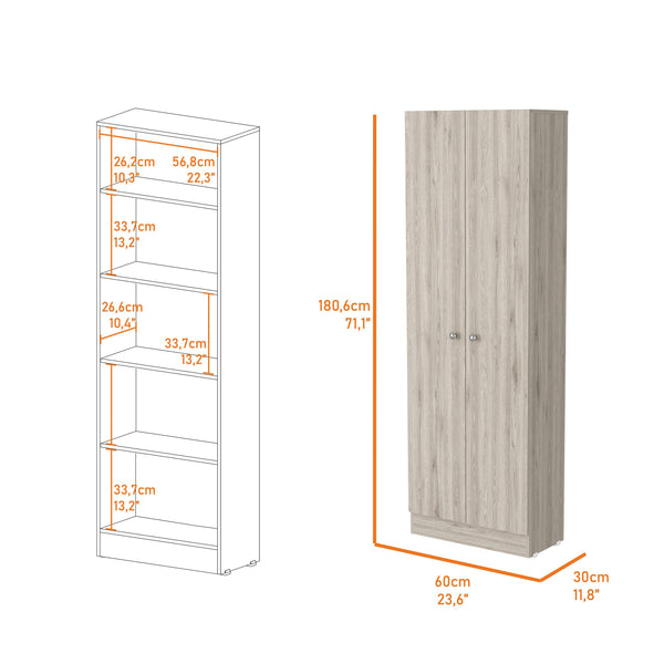 English Elm Buxton Tall Rectangle 2-Door Storage Cabinet in Light Grey with 5 Adjustable Shelves, Slim Design B06280487