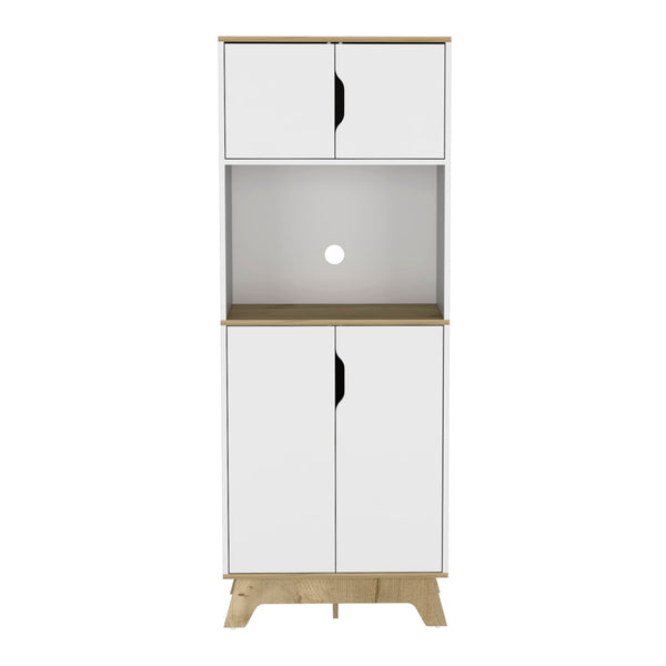English Elm Danville Narrow Microwave Pantry Cabinet with Adjustable Shelf, Light Oak & White Storage Tower (67") B062S00021