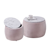 2 End Tables w/ Storage, Round Accent Side Table w/ Removable Top, Pink, Φ650*450 & Φ480*390