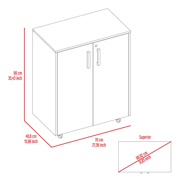 English Elm Wenge Rectangle Storage Cabinet Base with Locking Two-Door Design, Metal Hardware, 2 Shelves, Durable Finish B06280243