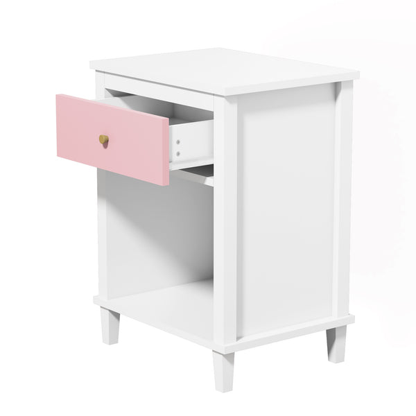 English Elm 26.77''H Modern Wooden Nightstand with Drawer and Open Shelf, Sturdy MDF Build, Tip-Restraint Included Pink 26 L x 19 W x 6.2 H W80859135