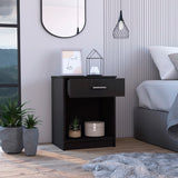 Contemporary Black Wengue Nightstand with Drawer & Shelf | Elegant Storage Solution 18.58 x 16.69 x 21.73