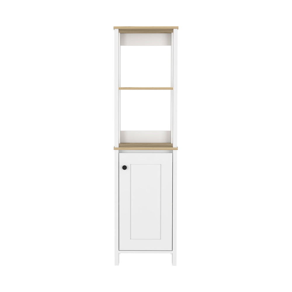English Elm Hanover chic 4-shelf linen cabinet with door for bathroom storage, contemporary grey finish, 59" tall White B06280007