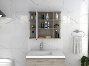 English Elm Roseburg Elegant 9-Shelf Medicine Cabinet with Center Mirror Door and Six Open Display Shelves for Bath Light Gray B06280465
