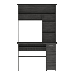 English Elm Smokey Oak 7-Shelf Computer Desk with Hutch, 2 Drawers & Door Organizer, Spacious Workstation Stylish Storage B062S00131