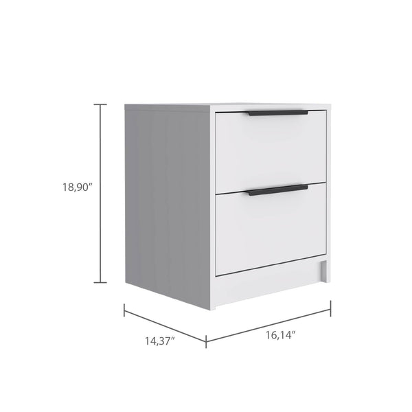 English Elm Cannon Compact 2-Drawer Nightstand in White with Sleek Bar Handles, Space-Saving Modern Storage for Bedroom B06280499
