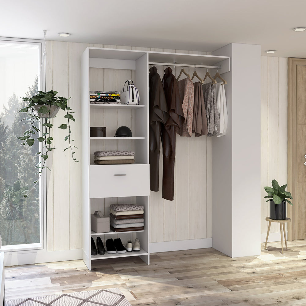 English Elm Lenox White 1-Drawer 4-Shelf Closet System with Metal Rod, 5 Shelves for Versatile Organized Storage (97) B062S00058