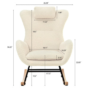 English Elm Rocking Glider Chair Teddy Upholstered High Back with Adjustable Headrest for Nursery W680127248