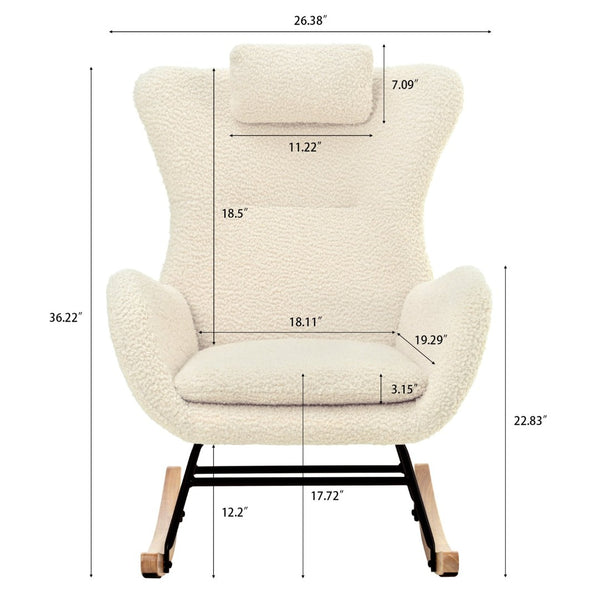 English Elm Rocking Glider Chair Teddy Upholstered High Back with Adjustable Headrest for Nursery W680127248