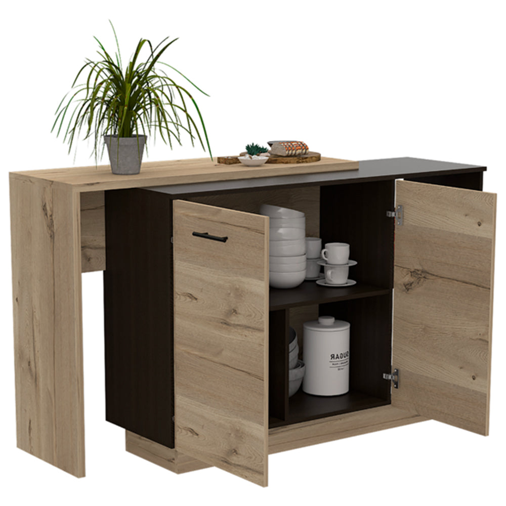 English Elm 2-Shelf Melamine Kitchen Island Wenge & Light Oak — Rustic Noble Design, 1 Drawer, 5 Shelves, Compact Storage B062S00134