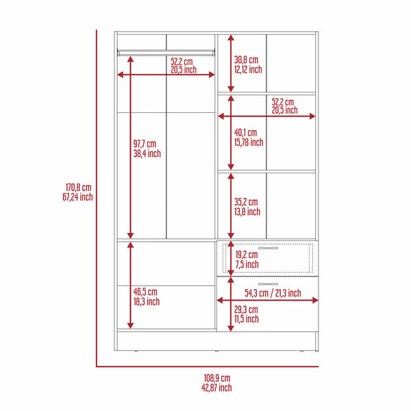 English Elm 1-Drawer Rectangular Armoire Wengue and White Finish with 8 Shelves, 5 Doors & Spacious Storage Organizer B062S00054