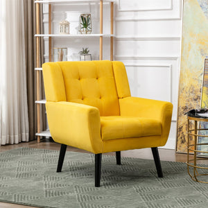 English Elm Modern Velvet Accent Chair with Ergonomic Tight Back, Solid Wood Legs, 250lb Capacity, Cozy Indoor Seating Yellow W676P313940
