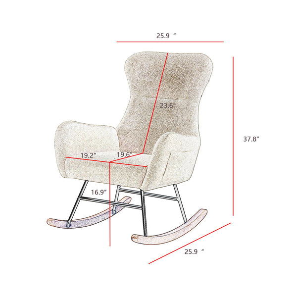 English Elm Cream velvet rocking chair with cream white upholstery, foam seat, metal frame, modern cozy design W58872237