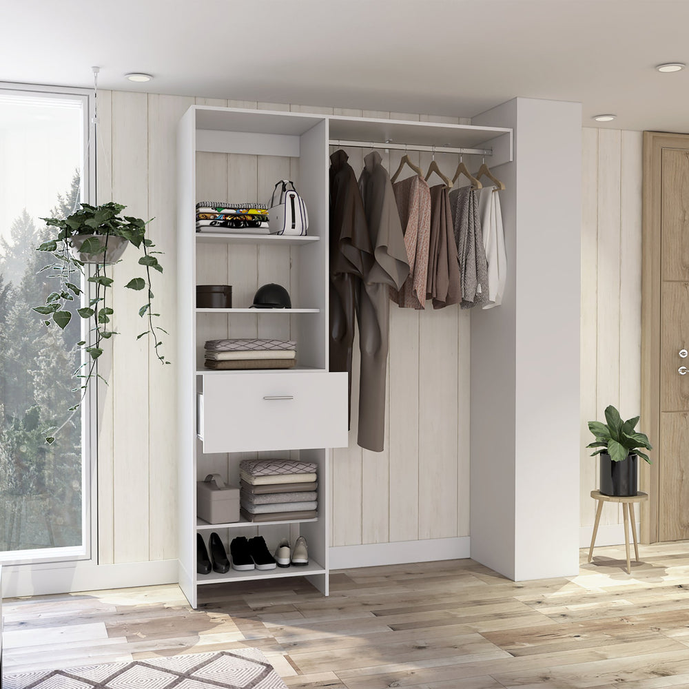English Elm Lenox White 1-Drawer 4-Shelf Closet System with Metal Rod, 5 Shelves for Versatile Organized Storage (97) B062S00058