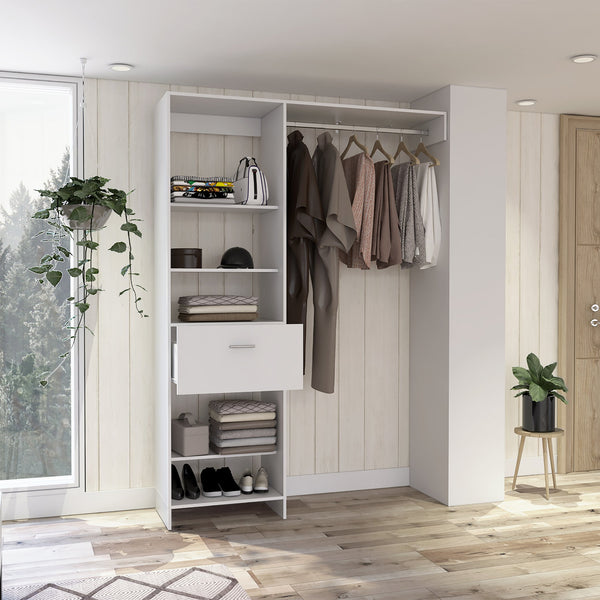 English Elm Lenox White 1-Drawer 4-Shelf Closet System with Metal Rod, 5 Shelves for Versatile Organized Storage (97) B062S00058