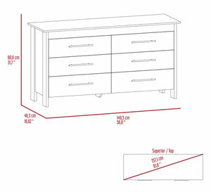 English Elm Southington Sleek 6-Drawer Rectangle Dresser with Black Metal Pulls and Spacious Organized Storage White B062S00140