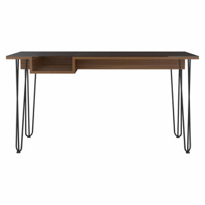 English Elm Mahogany 1-Drawer Desk With Glass Top & Hairpin Legs – Modern Mid-Century Style For Home Office B062S00070
