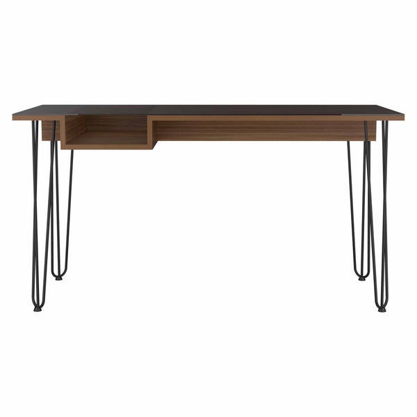 English Elm Mahogany 1-Drawer Desk With Glass Top & Hairpin Legs – Modern Mid-Century Style For Home Office B062S00070