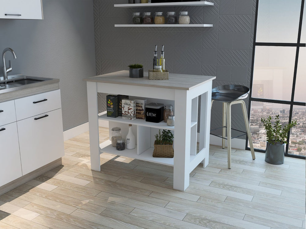 English Elm Rockaway 3-Shelf Kitchen Island With Hygienic Surface - Modern White & Grey Design For Any Space B06280061-GIGA