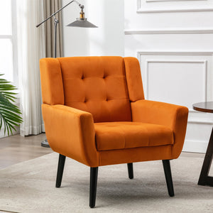 English Elm Modern Velvet Accent Chair with Ergonomic Tight Back, Solid Wood Legs, 250lb Capacity, Cozy Indoor Seating Orange W676P313963