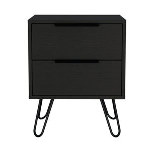 English Elm Wenge Modern 2-Drawer Nightstand with Steel Legs — Sleek Minimalist Storage for Contemporary Homes B06280316
