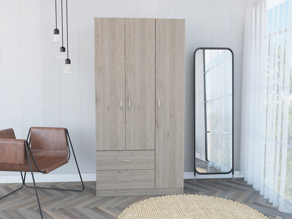 English Elm Rowaton Light Gray 2-Drawer 3-Door Armoire – 70.8" Tall Spacious Storage Closet with 4 Shelves B062S00046