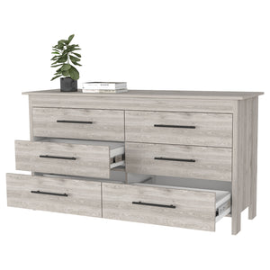 English Elm Southington Sleek 6-Drawer Rectangle Dresser with Black Metal Pulls and Spacious Organized Storage Light Gray B062S00142