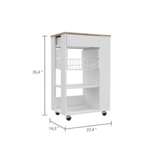 English Elm White 5-Shelf Kitchen Cart with Drawer and Caster Wheels, White & Light Oak Storage Organizer for Countertop Declutter and Mobile Kitchen Utility B062S00125