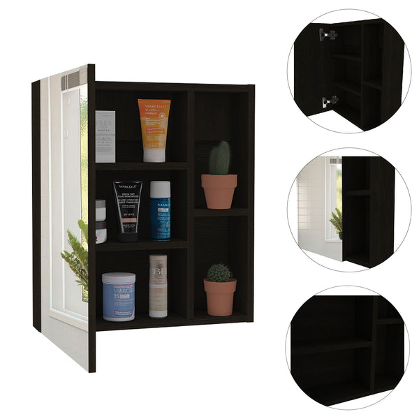English Elm 1-Shelf Rectangle Medicine Cabinet Wengue Mirror — Compact Modern Storage, Sleek Black Tone Accent B06280245