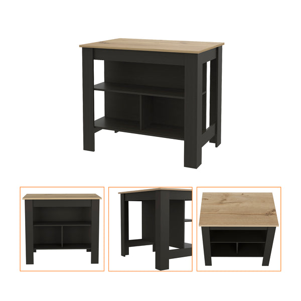 English Elm 3-Shelf Kitchen Island In Wenge & Light Oak - Modern Storage Solution For Compact Spaces & Prep Tasks B06280048